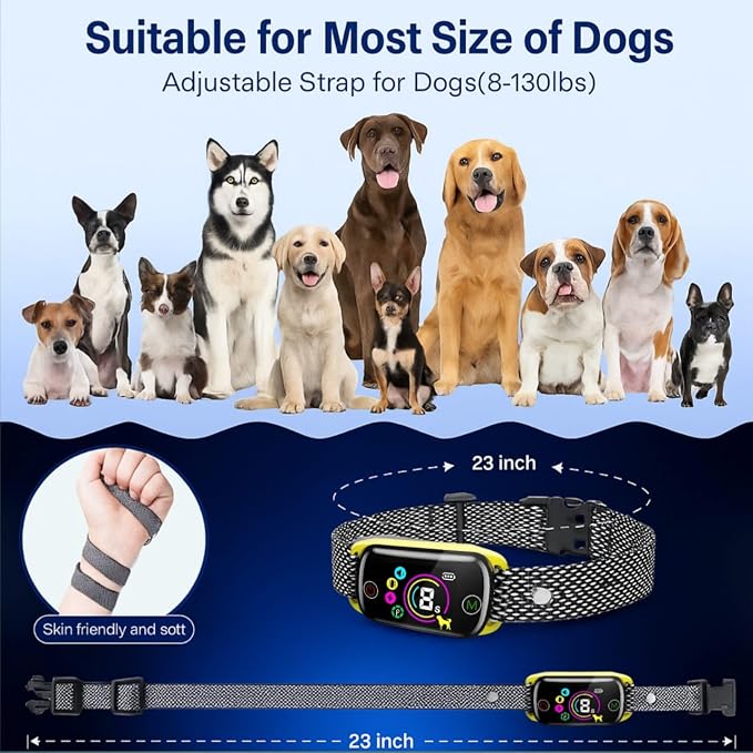 Anti Barking Shock Collar for Large, Medium, Small Dogs, Smart Dog Bark Collar, Beep, Vibration & Shock, 8 Sensitivity Levels, No Bark Training Collar, USB Rechargeable, Waterproof, Black/Gold