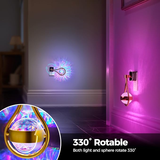 RGB Night Lights Plug into Wall, Color Changing Nightlight | Dusk to Dawn Sensor, 330° Rotating Night Light with Waterdrop Design, for Bedroom, Hallway, Living Room, Home Decor, 2 Pack