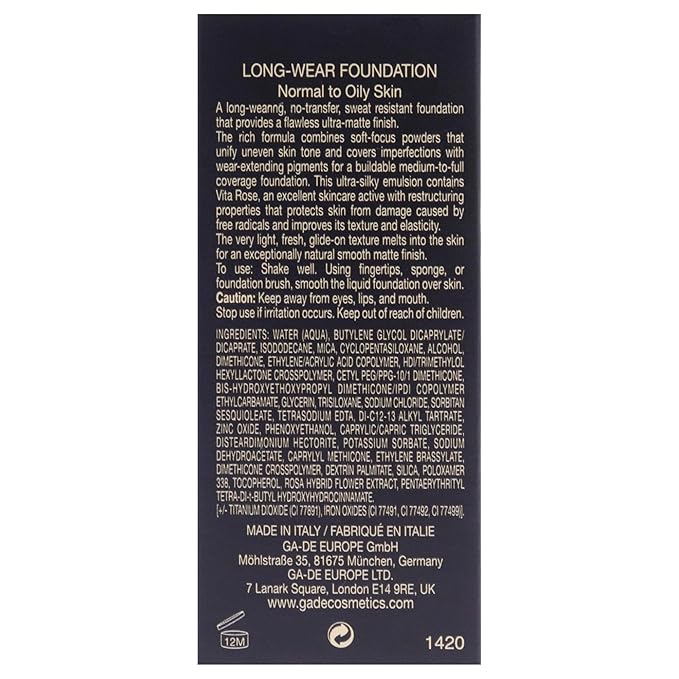 GA-DE Ultramate Long-Wear Foundation, 150 - Sweat-Resistant and No-Transfer Cream Foundation - Face Makeup for Flawless Ultra-Matte Finish - 1 oz