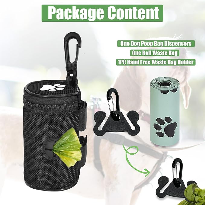 Dog Waste Bag Dispenser Pet Poop Bags Holder for Doggie Waste Bags Dispensers Soft Fabric Zipper Small Doggy Puppy Pouch for Leash Accessory Attachment with Carrier,Paw Print, No-XYBbk