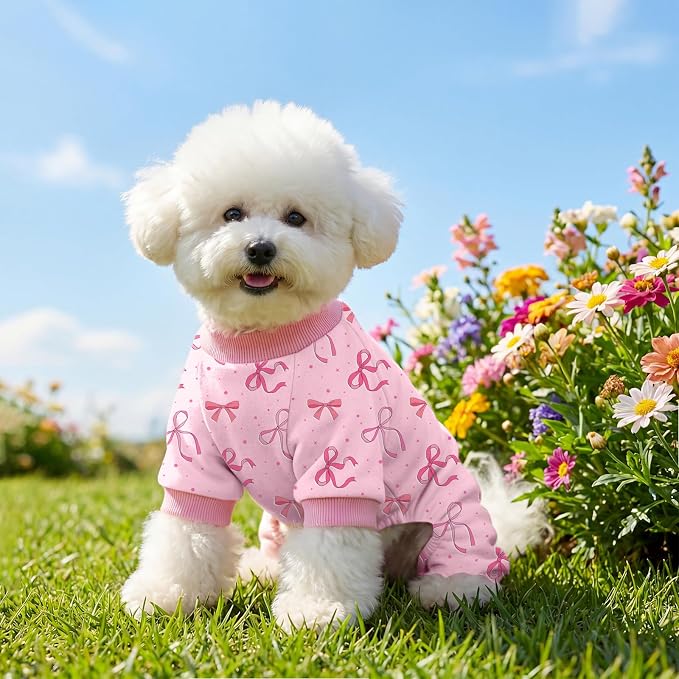 Dog Pajamas for Small Medium Dogs Pjs Pink Bow Dog Onesie Breathable Puppy Pj Pet Stretchy Soft Sleepwear for Spring Summer Costume-M