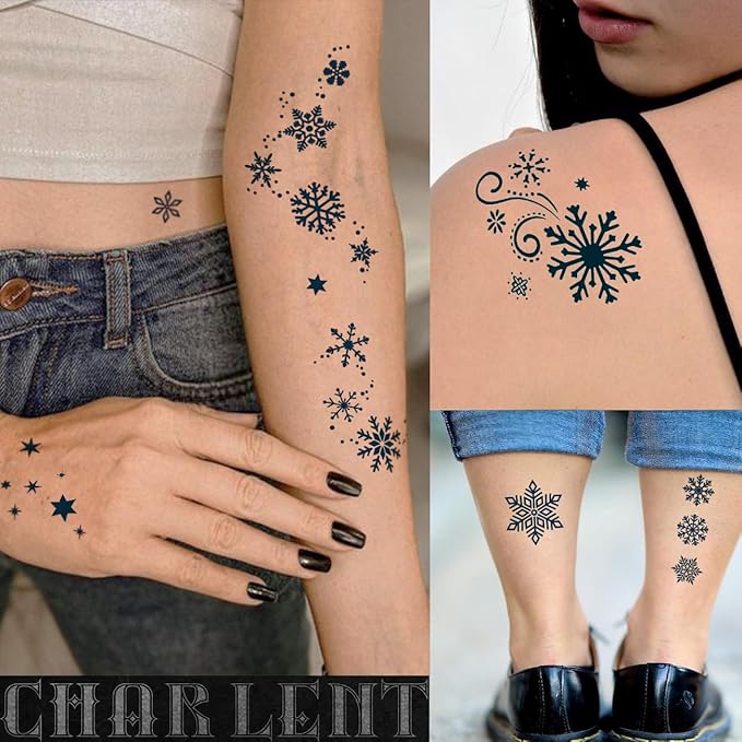CHARLNET Snowflake Semi-Permanent Tattoos for Women Adults - Realistic Fake Tattoos 2 Weeks Long Last,Snowflake Tattoos for Body Art/Fades Naturally/No Reflection/Waterproof