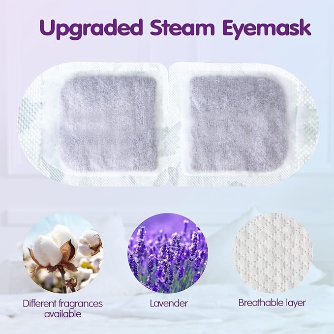 60 Pcs Disposable Steam Eye Mask Bulk for Dry Eyes Self Heating Eye Mask for Spa Sleep Warm Compress Stress Dark Circle Relief Puffiness and Relaxation Gifts (Lavender)