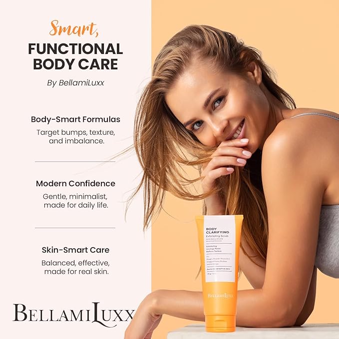 BellamiLuxx Body Acne Treatment Scrub: Helps Reduce Body Breakouts on Back, Chest, Butt & Thighs - Back Acne Treatment for Men, Women & Teens - Butt Acne Wash with Natural Actives for Smooth Skin