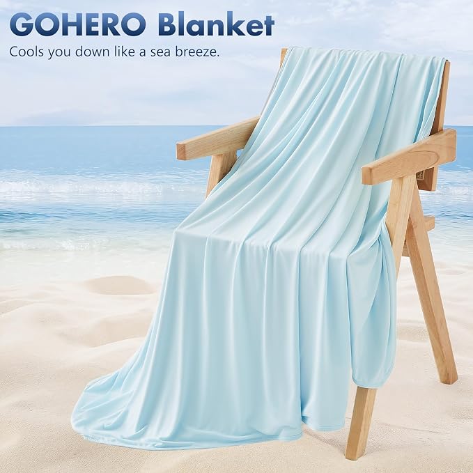 Cooling Blanket Throw - Arc-Chill Q-Max >0.5 Cool Summer Blanket for Hot Sleepers - Double Design Lightweight Blanket Absorbs Heat to Keep Cool on Warm Nights(50"x70") Blue