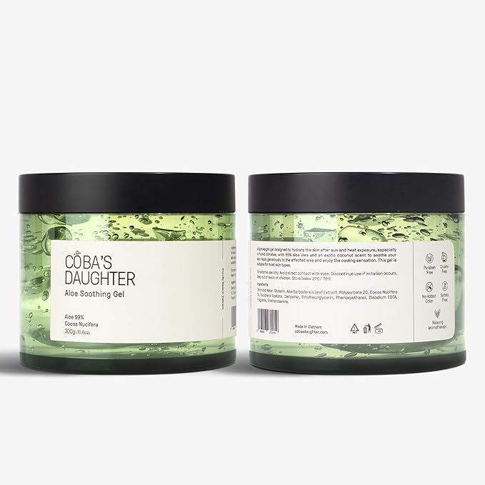 COBA'S DAUGHTER 99% Pure Aloe for Sunburn Relief & After Sun Recovery| Coconut Scented Aloe Vera Gel |Organic Aloe Vera Gel for Face & Body - Hair Hydration & Cooling Lotion (10.6 oz)