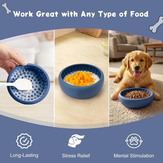 Slow Feeder Dog Lick Bowl, Silicone Feeding Dogs Licking Bowls(Blue, Small)