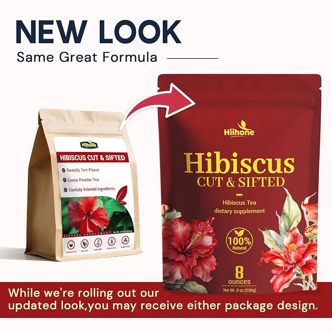 HIIHONE Dried Hibiscus Flowers Cut and Sifted 8 oz, | Hibiscus Tea (Flor de Jamaica), Loose Leaf Hibiscus for Tea, Iced Drinks and Agua Fresca, Naturally Caffeine Free, Sugar Free