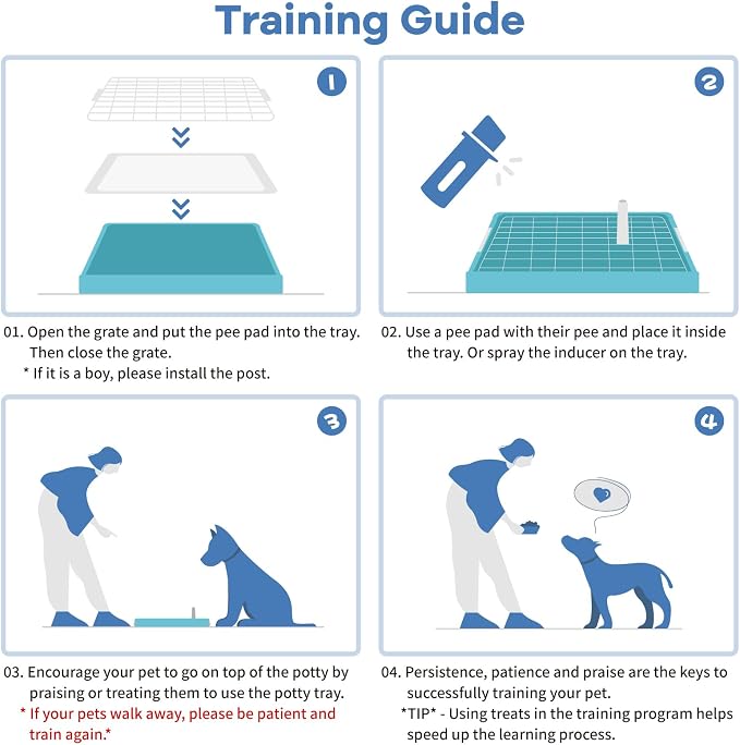 CUHIOY Dog Potty Tray Toilet 20"x14", Indoor Pee Pad Holder, Blue | With 8pcs Training Pads, Puppy Pee Mesh Potty Pan, Secure Latch Doggy Bathroom Litter Box for Small Medium Puppies
