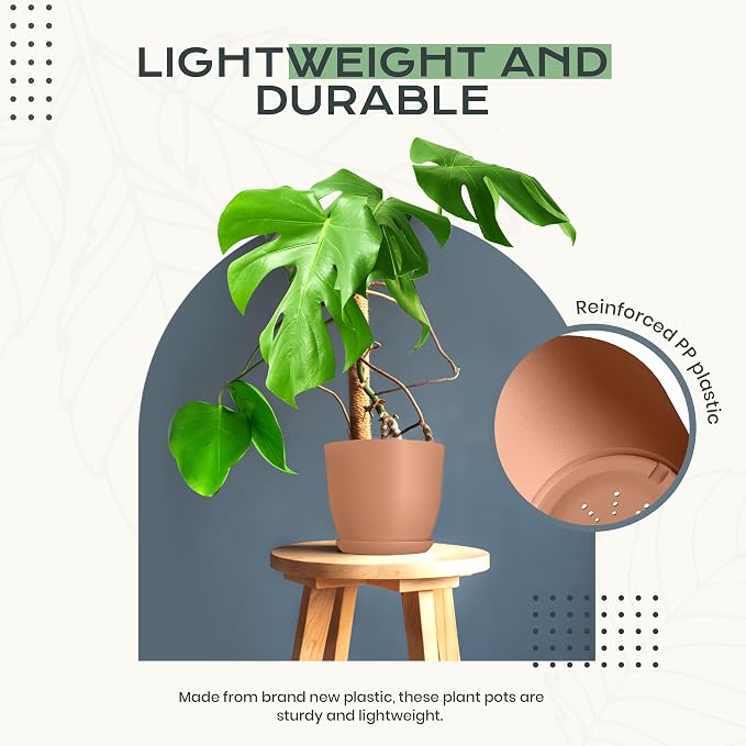 Plant Pots Indoor with Drainage 10 Pack Multi-Size Planters Set Terracotta | Drainage holes included Multiple sizes 7/6.6/6/5.3/4.8 In Indoor plants and flowers Durable plastic construction