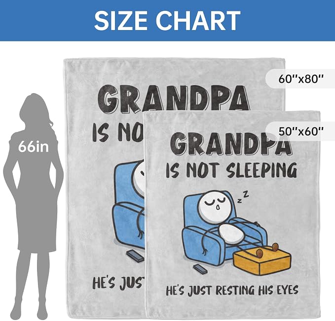 Funny Grandpa Gifts from Grandkid, Grandpa is Not Sleeping Blanket | Grandpa Birthday Gifts, Super Soft Throws Blanket for Napping, Promoted to Grandpas Gifts, 60" x 80"(Gray)
