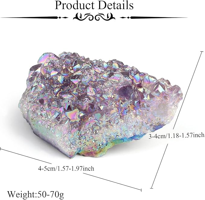 ZHIYUXI Angel Aura Amethyst Crystal Clusters Geode Titanium Bonded Amethyst Crystal Gem Stones Crystals and Stones Natural Rock Raw Stone Energy Balance Reiki Decor 1Pc 50-70g