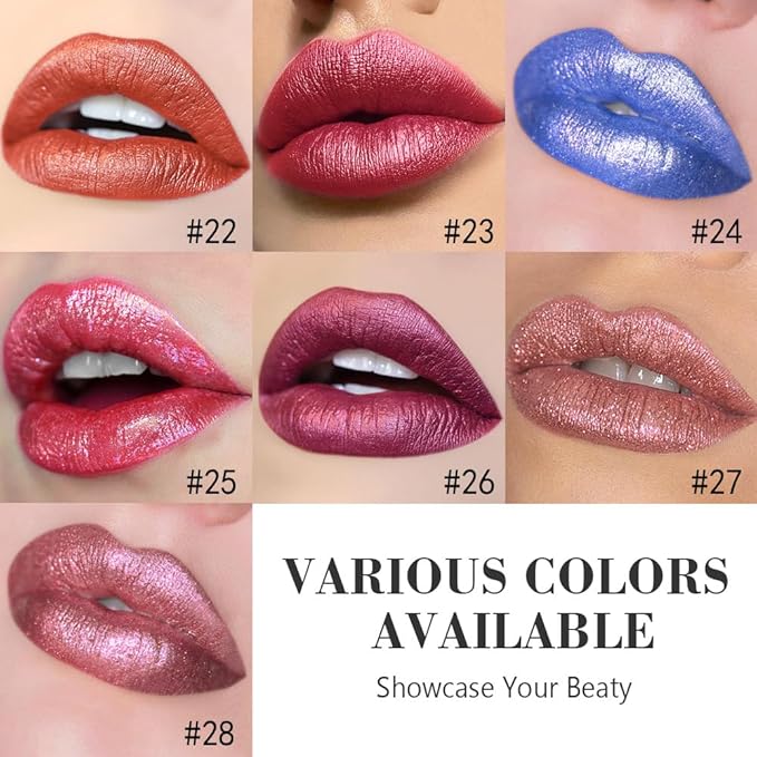evpct Orange Metallic Shimmer Lip Liner and Lipstick Combo Lip Gloss Stain Set Makeup for Women Long Lasting Waterproof 24, Orange Frosted Metallic Shimmer Glitter Glossy Iridescent Liquid Lipstick 22