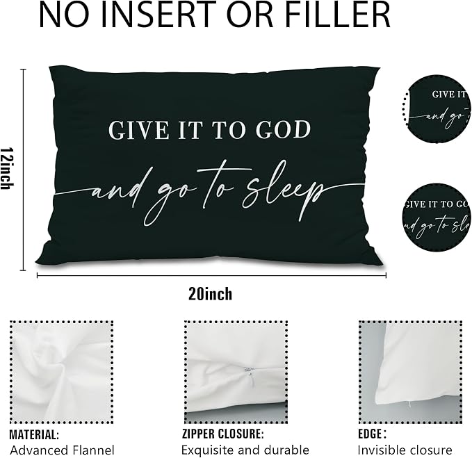 Give It to God and Go to Sleep, Decorative Pillows Cover for Bed, Throw Pillows Cover for Bed,12x20 Inch Pillow Case,Decorative Bed Pillows for Bedroom Room(12x20, Black)