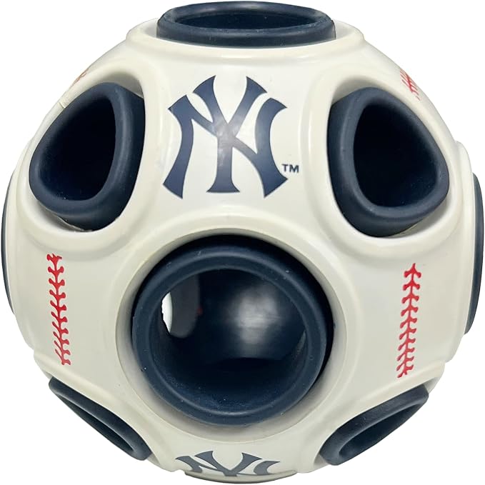 Pets First MLB New York Yankees Baseball Treat Dispensing Toy for Dogs and Cats, Rubber Ball, Interactive Fun Dog/Cat Treat, Natural Rubber Dog/Cat Feeder