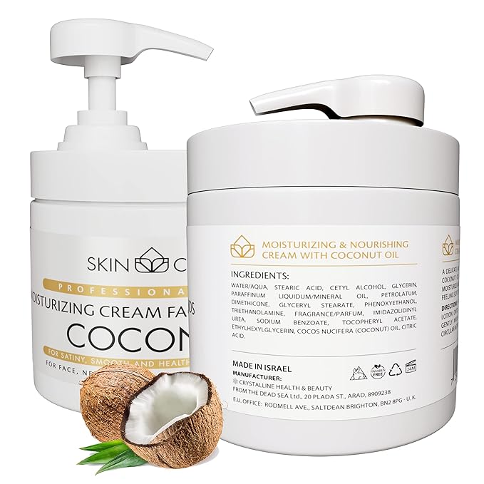 Skin Care Coconut Oil 3-in-1 Moisturizer Face Cream, Neck and Hands - Treatment for Crepey Texture, Wrinkles and Sagging - Daily Lotion for All Skin Types - 16.9 fl. oz.