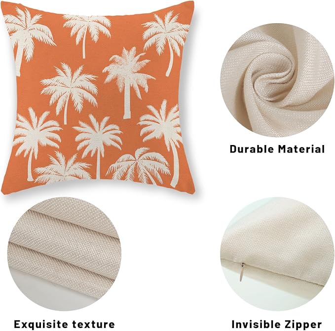 Burnt Orange Palm Tree Pillow Covers 18x18 Inch Set of 2 Vintage Tropical Decorative Pillow Cases Summer Outdoor Cushion Cover Farmhouse Linen Decoration Throw Pillows for Couch Living Room