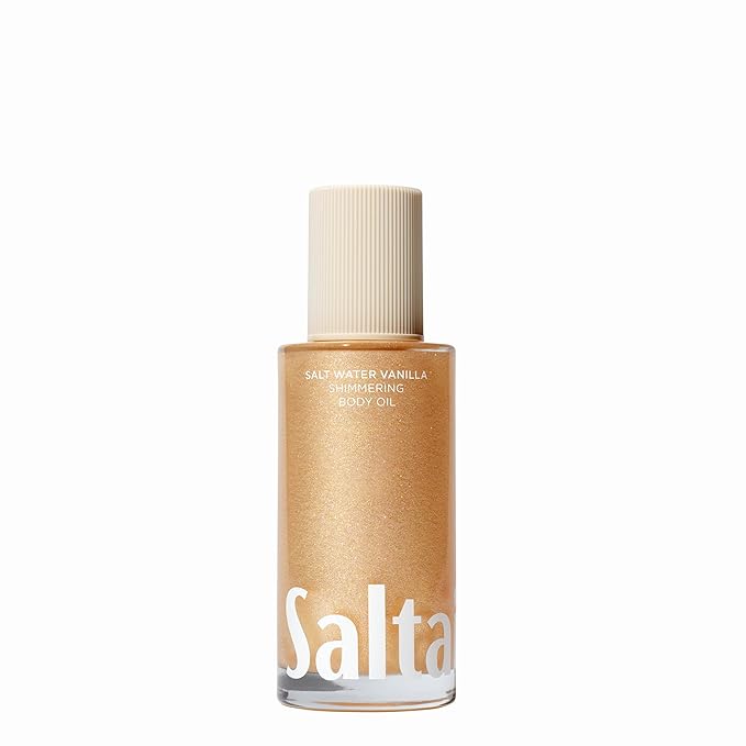 Saltair Shimmering Body Oil – Scented Dry Oil Moisturizer with Light-Reflecting Pearl Pigments – Moisturizing Glow for All Skin Types – Salt Water Vanilla, 4oz