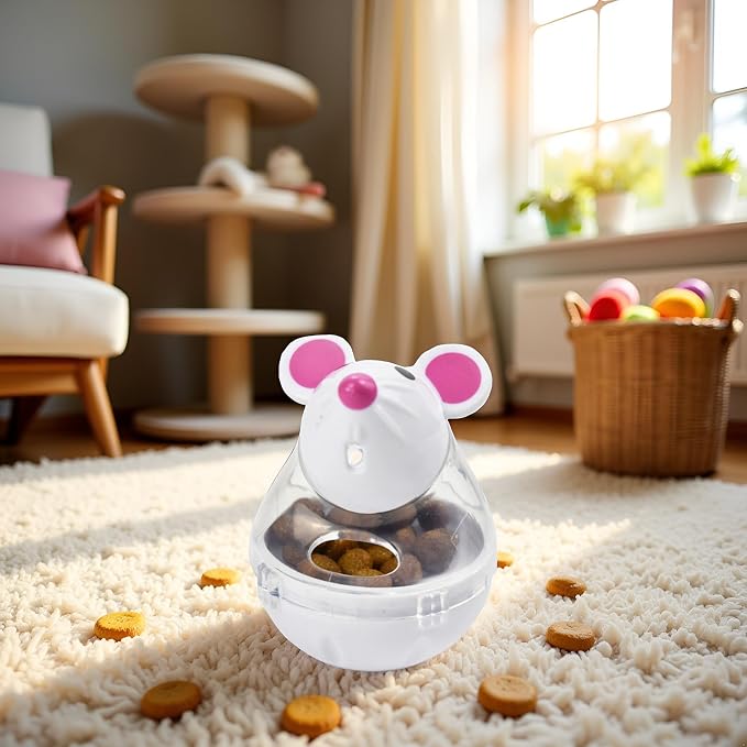 Beige Interactive Toys for Cats, Play Cat Toy Pet Cat Kitten Mouse Shape Treat Holder Food Storage Dispenser Chew Play Toy for Indoor and Kitten Exercise Mice and Animals Toys