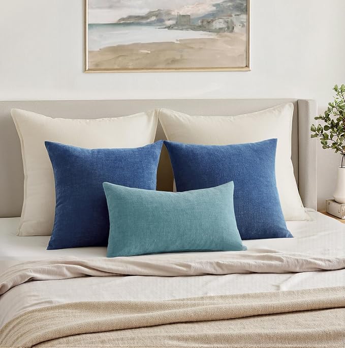 MIULEE Navy Blue Chenille Couch Throw Pillow Covers, 18x18 | Set of 2, Soft Coastal Home Decor, Modern Farmhouse Decorative Pillowcases for Sofa Living Room Bed
