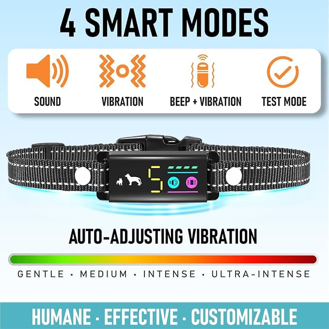 No Shock Bark Collar for Small Dogs 8-40 lbs - Beep & Vibration, Smart Screen, 5 Sensitivity, Anti-False Trigger, Magnetic Rechargeable, IP67 Waterproof, Black/Black