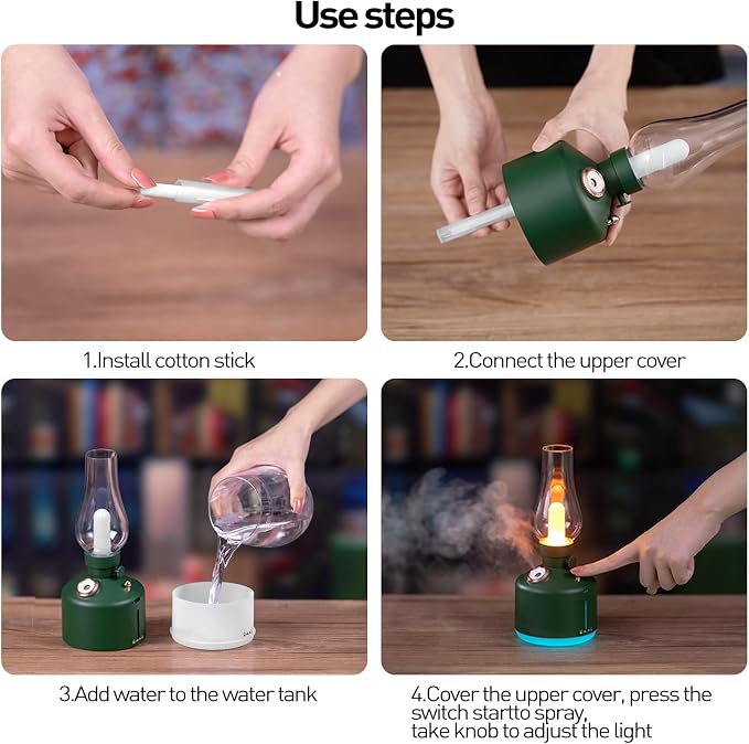 APSARAS USA Essential Oil Diffuser,Vintage Lamp Humidifier,1200mAh Adjustable Brightness Night Light Air Aroma Diffuser Humidifier,Timer & Auto Shut-Off,Gift for Lover,Home,Office,Yoga,Gym280ml