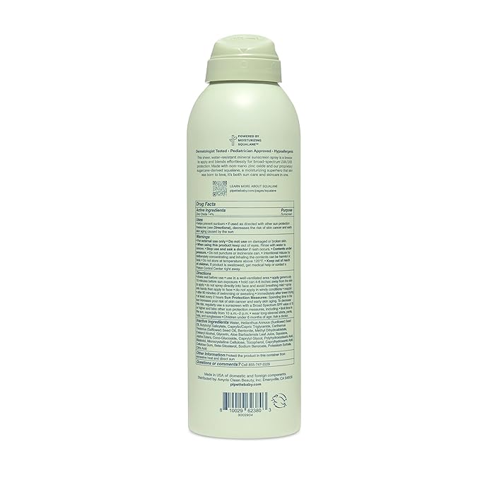 Pipette Baby Mineral Sunscreen Spray SPF 30, 6 oz, Water-resistant Non-nano Zinc Oxide Mineral Sunscreen, UVB/UVA Sunblock for Kids, Safe for Sensitive Skin