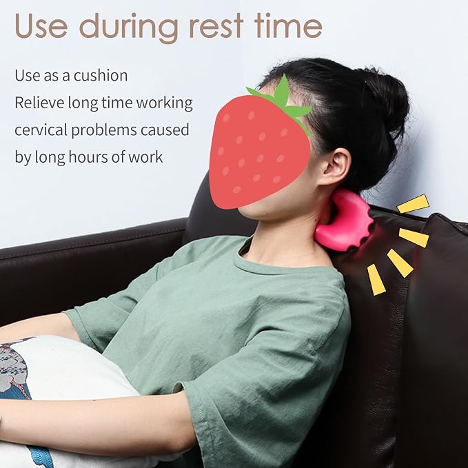 Manual Portable Neck and Cervical Massager Office Acupressure Head and Neck Fatigue Relief Massage (Rose red)