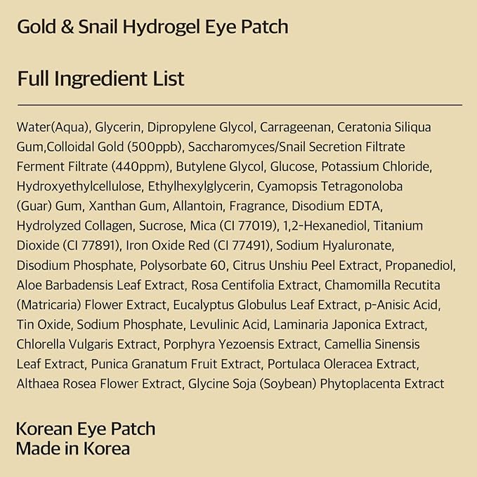 Gold & Snail Hydrogel Eye Patch 60 pcs - Hydrating Under-Eye Gel Patches with Snail Secretion Filtrate, Colloidal Gold and Collagen for Revitalizing Care, Korean Skincare