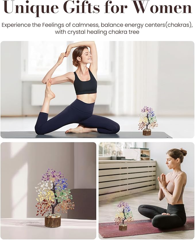 7 Chakra Tree - Crystal Tree of Life, Birthday Gifts for Women, Christmas Gifts, House Warming Gift, Chakra Healing Crystals Positive Energy for Spiritual Meditation and Home Office Desk Decor