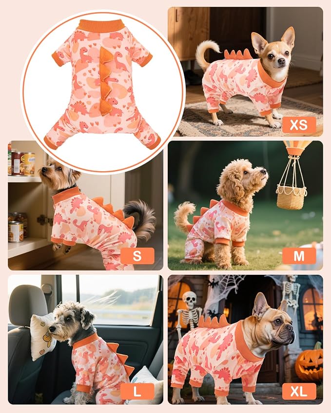 CuteBone Dinosaur Costume Dog Pajamas, Stretchy Spandex Crystal Velvet Sleepwear Coat for Small Dogs, Soft & Warm Pet Outfit Clothes for Cold Weather, Cozy Pullover Design COSP18XL