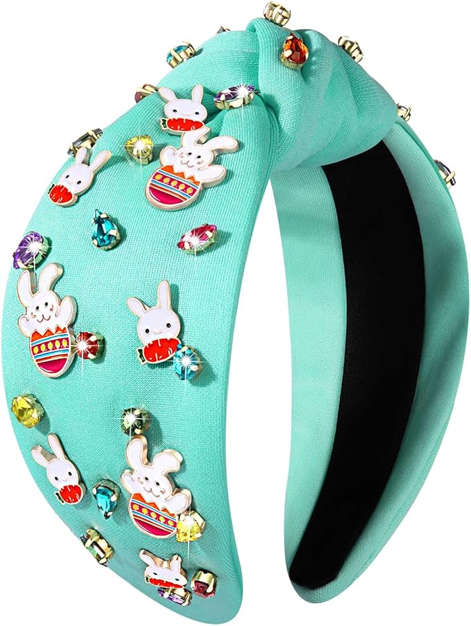 mokkia Easter Headbands Beaded Rabbit Bunny Headband for Women Pink Spring Knotted Headband Easter Hair Accessories Gifts