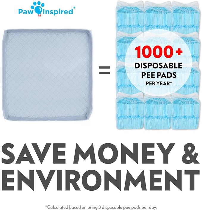 Paw Inspired Critter Box Reusable Dog Pad, Raised Sides, 32x32 Inch Size | Large Washable Puppy Pad for Potty Training, Whelping, or Litter Box Mat, Pee Pad, Soft Raised Edges to Prevent Leaks