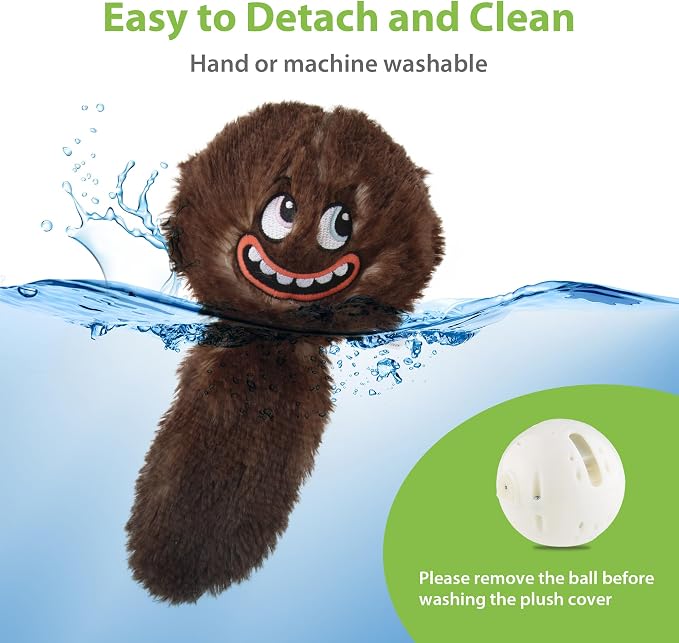 PETGEEK Vibrating Squeaky Dog Ball, USB Rechargeable 350mAh Toy, Brown