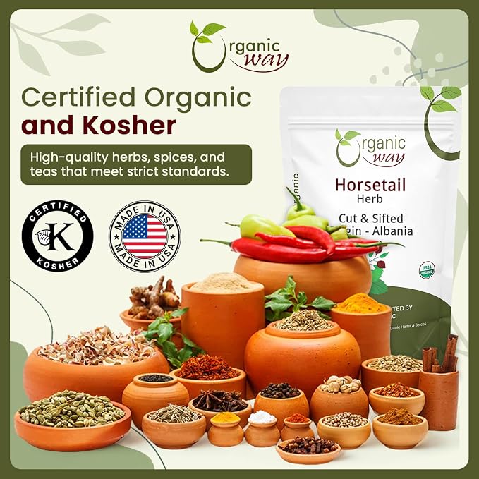 Organic Way Horsetail Herb Cut & Sifted (Equisetum arvense) - Herbal Tea | European Wild-Harvest | Kosher & USDA Certified | Vegan, Non-GMO & Gluten Free | 100% Raw from Albania (2 Ounce (Pack of 1))
