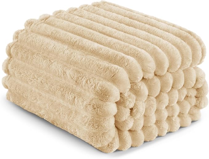 Exclusivo Mezcla Striped Queen Size Fleece Blanket for Bed, Couch, 90"x90" | Soft Breathable Cozy Bed Blankets, Lightweight Plush Fluffy Fuzzy Jacquard Decorative Blankets