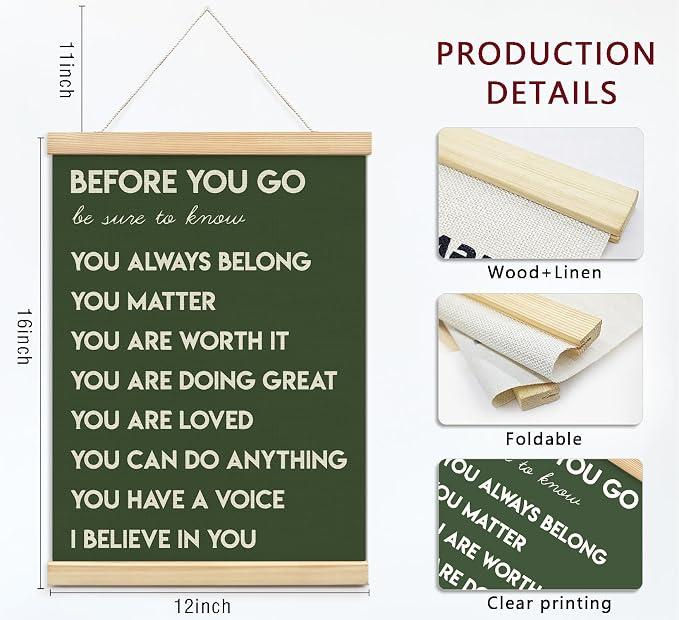 foedor Dark Green Health Positive Office Bedroom Classroom Wall Art Decor | Inspirational Therapist Signs Wall Art Decor For Kids Teen Girls Room Playroom Wall Decor Wood Posters Framed, 12x16 Inch
