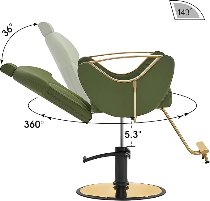 BarberPub Luxurious Classic Barber Chair Hydraulic Pump Recline Beauty Spa Styling Salon for Hair Stylist Equipment 9578 (Green)