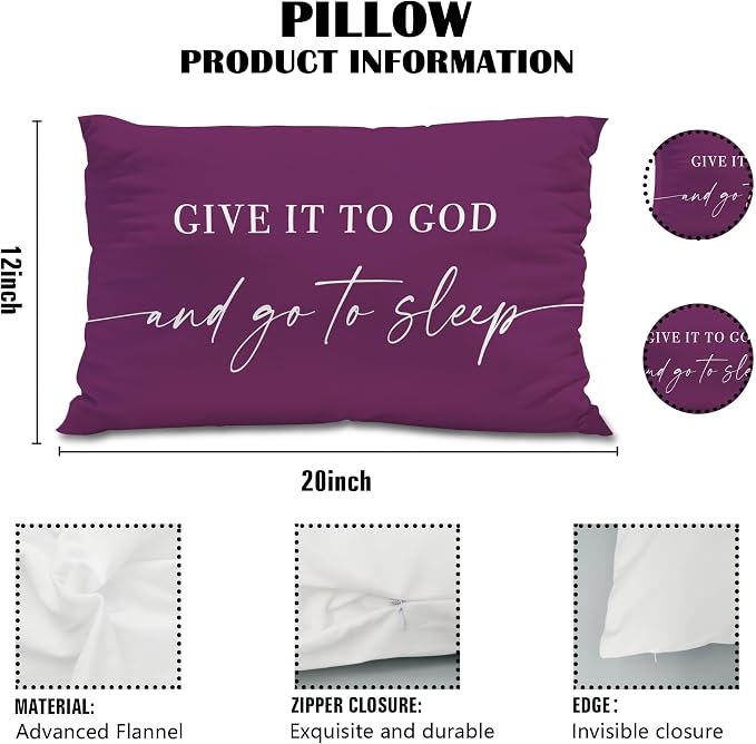 Give It to God and Go to Sleep, Decorative Pillows Cover for Bed, Throw Pillows Cover for Bed, 12x20 Inch Pillow Case, Decorative Bed Pillows Cover for Bedroom(12x20, Violet)