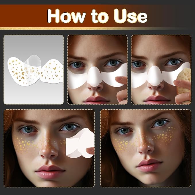 10 PCS Gold Glitter Freckles Face Tattoo Sparkles Makeup Patches Stickers for Women Girls Fairy Rave Festival Trinkets Accessories