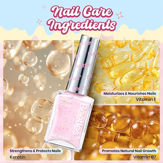 Beetles Pastel Nail Polish Set - Butter Kiss, 6 Colors Glitter Spring Nail Polish Quick Dry Set, Spring Nails Art, Long Lasting Shine DIY Manicure Easter Nails Gift for Her