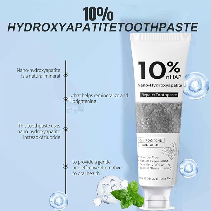 Nano-Hydroxyapatite Toothpaste, New Upgraded Formula, Strengthens Enamel,Fluoride-Free Toothpaste, Gentle on Sensitive Teeth 4.23oz 1pcs