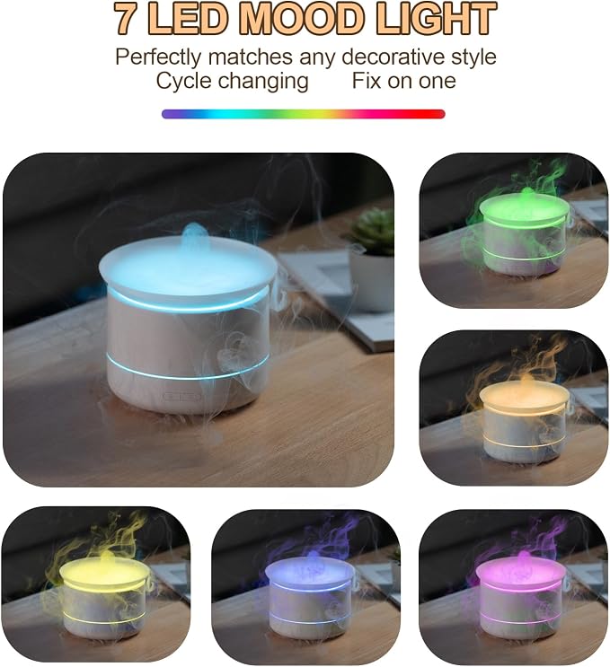 Essential Oil Diffuser for Home, 120ml Minimalist Aromatherapy Humidifier with 7-Color LED Night Light, One-Touch Control, Silent Mist Maker for Bedroom, Office, Desk (White)