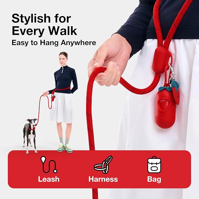 VETRESKA Dog Poop Bag Dispenser with Strawberry Scented Bags, 105 Counts | Leak Proof and Extra Thick Pet Waste Bags, 1 Poop Bag Holder and 7 Rolls for Dog Walking and Cats Litter