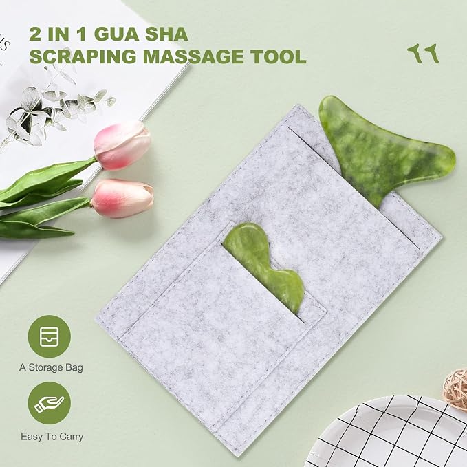 Jade Stone Gua Sha Massage Tool Set Larger Guasha Board with Handle Muscle Scraping Massage Tools Facial Anti Cellulite Spa Acupuncture Tools for Back Neck Face Leg Massage, Lymphatic Drainage