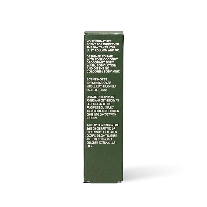 TONE Roll-on Fragrance Oil for Men, Woodland, Fragrance Oil with Notes of Vanilla, Cedar, and Cypress, 0.85 fl oz