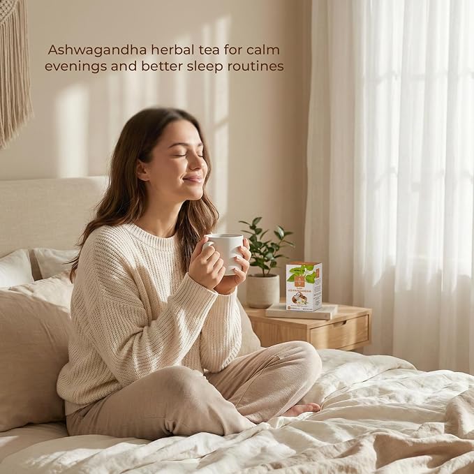 Life Plus Style Gourmet La Granja Sleep Ashwagandha Herbal Tea 25 Individually Wrapped Tea Bags Caffeine Free Nighttime Blend with Chamomile Holy Basil and Fennel Lime Leaves