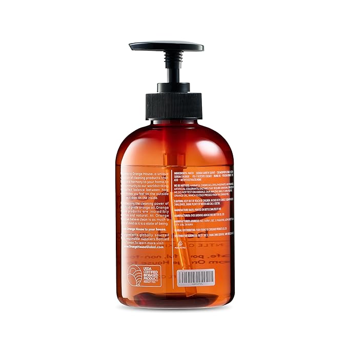 ORANGE HOUSE Liquid Hand Soap with Natural Food-Grade Orange Oil, Fresh Smell, 12 Fl Oz (6 Pack)