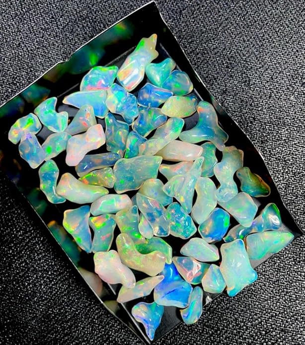 RARE GEMSTONE Ethiopian Opal Rough Gemstones, Rare Multi-Color Fire, Uneven Shape, Genuine, Loose & Rough for Jewelry Making, 10 Pieces (5x6-12x16 MM)