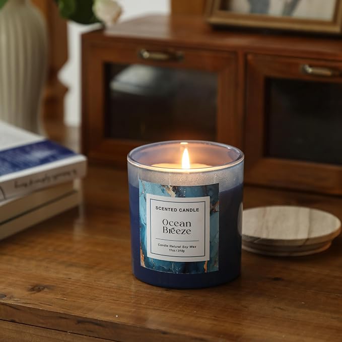 Ocean Breeze Candle,Beach Candle,Summer Scented Candle,11 oz | Natural Soy Candles for Home Scented for Stress Relief,Candle Gift for Women Men